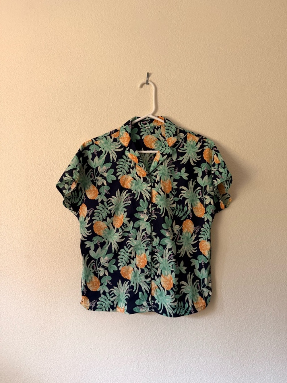 Uniqlo Floral Pineapple Two-Piece Short Set - Navy, Mint & Peach - Picture 3 of 4